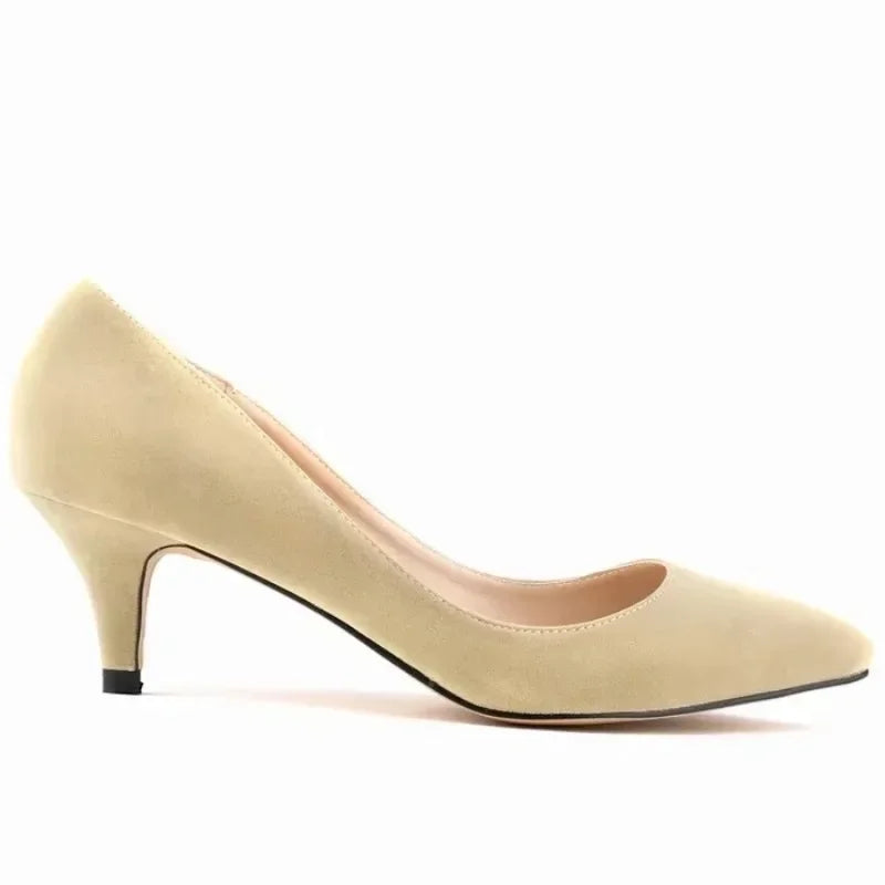 Large Size Women Solid Color Pumps Classic 5cm Low High Heels Breathable slip on Pointed Toe Stiletto Female Work Wedding Shoes