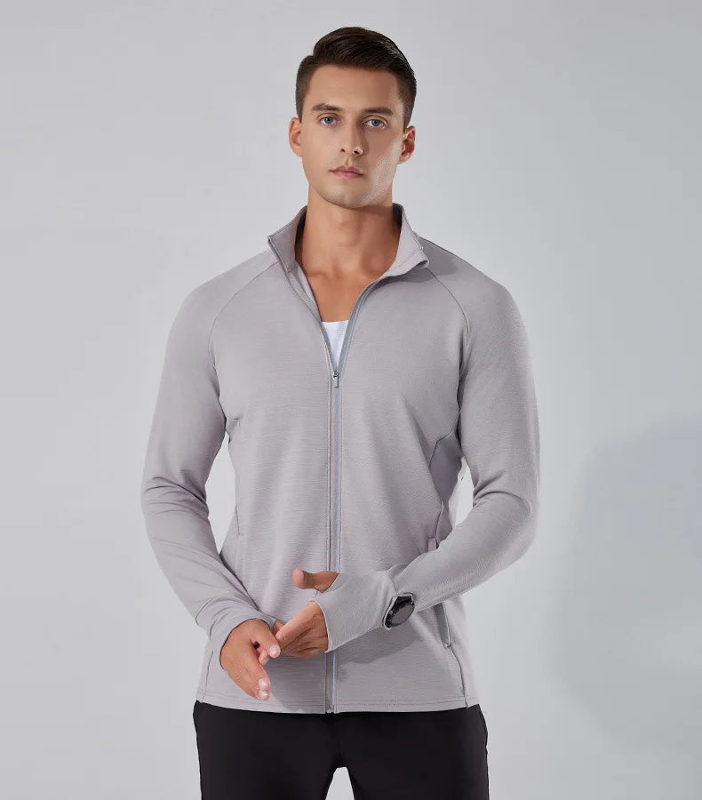 Men's Women's Marathon Running Training Jackets Thumb Holes Watch hole Stand collar Fitness Winter Jogging Training Zipper Coat
