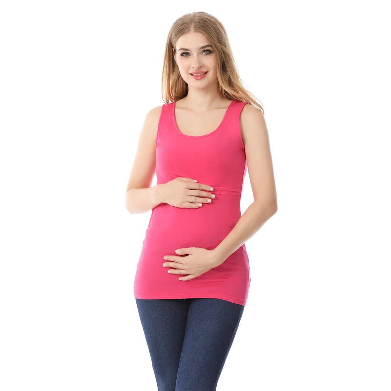 Summer Stretch Cotton Stripe Maternity Lactation Tops - Nursing Camisole Vest for Postpartum Women