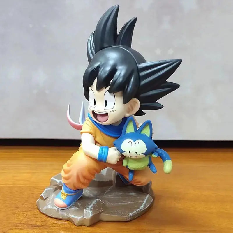 Dragon Ball Childhood Little Goku Hugs Puer Ya Mu Tea Little Follower Figures Doll Pvc Model Statue Collection Toys Ornamen Gift