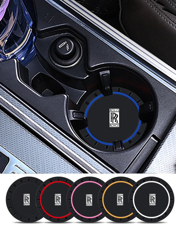 2PC Leather Interior Car Anti Slip Mat Coaster Car Water Cup Slot Accessory for Rolls-Royce Cullinan Phantom Ghost Wraith Dawn
