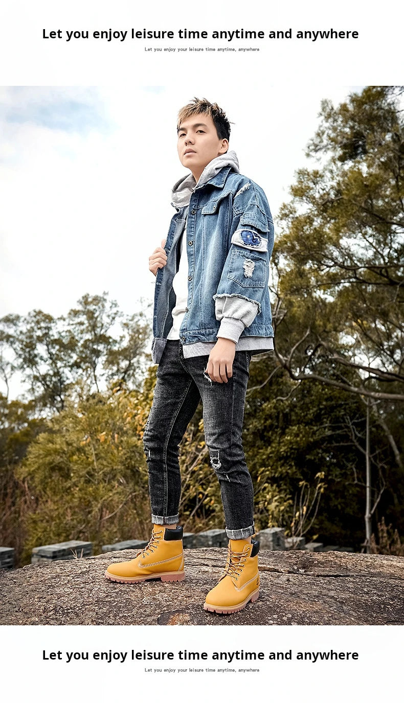 Boots Men High Top Boots Men's Leather Shoes Winter Fashion Shoes Outdoor Sneakers Lace Up Non-Slip Ankle Boots Male