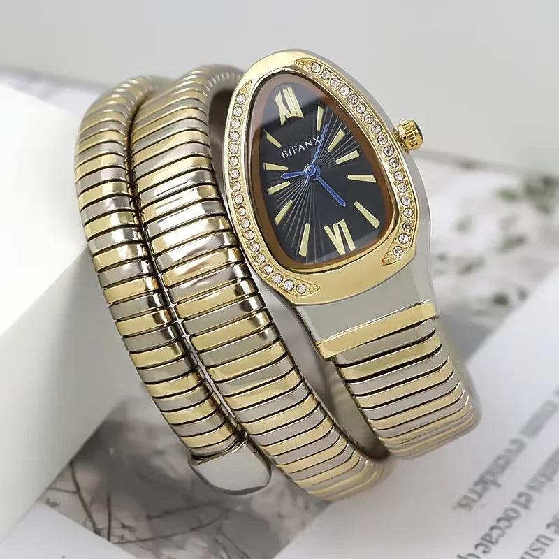 Gold Sliver Unique Creative Snake Shaped Design Bracelet Watch Women Quartz Watch Luxury Bangle Watches Ladies Clock AAA Watch