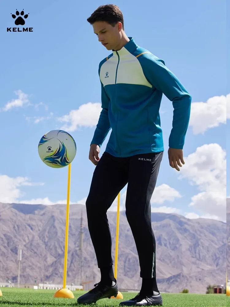 Kelme Football Training Knitted Jacket For Men's Spring 2024 Printed Stand Up Collar Cardigan Sports Coat Children's Sportswear