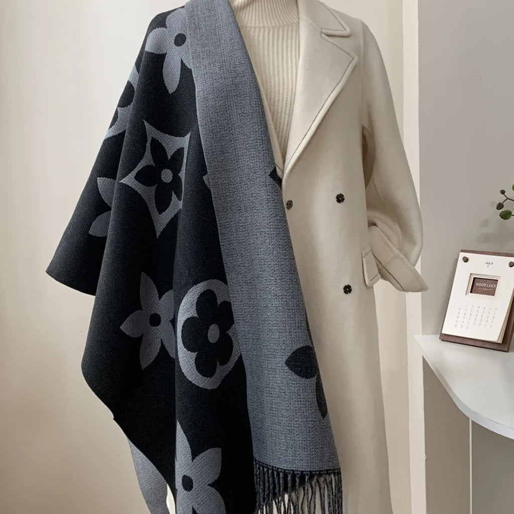 Elegant Double-Sided Cashmere-Imitating Shawl Women's Fashionable Air Conditioning Outerwear Versatile Autumn Winter Style