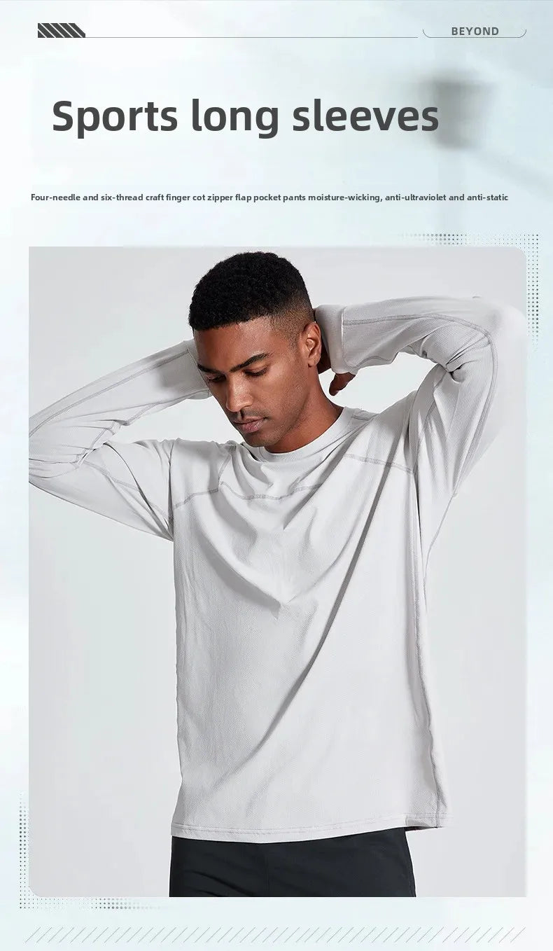 Quick Dry Long Sleeve T-Shirt Men's Thin Collar Breathable Outdoor Sports Base Shirt Striped Pattern Casual Comfortable Top