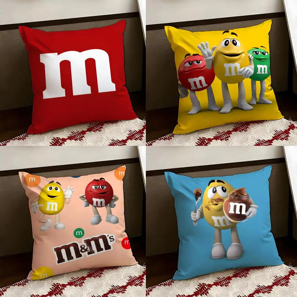 cartoon M-M&M's Cushion Cover Reversible Soft Durable Pillow Cover Home & Car Multi-Scene Use for Daily Comfort