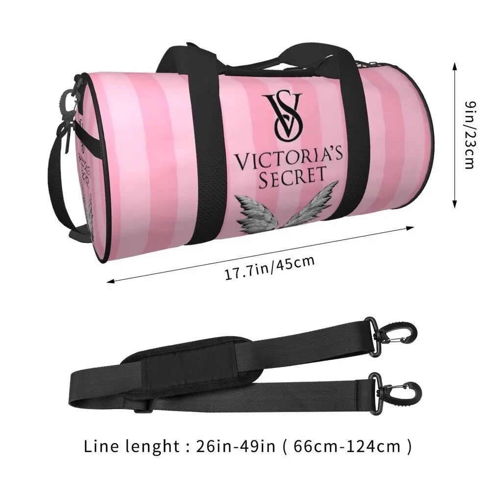 Pink White Stripe Round Capacity Travel Duffel Bag Male Female Large-Capacity Hand Luggage Sports Fitness Bag Travel Package