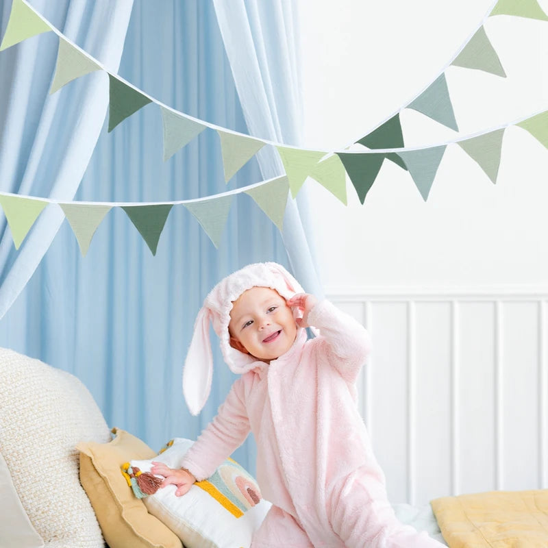 1 Set Sage Green Triangle Flags Bunting Boho-Chic Hanging Flag for Greenery Shower Classroom Wedding Birthday Party Decorations