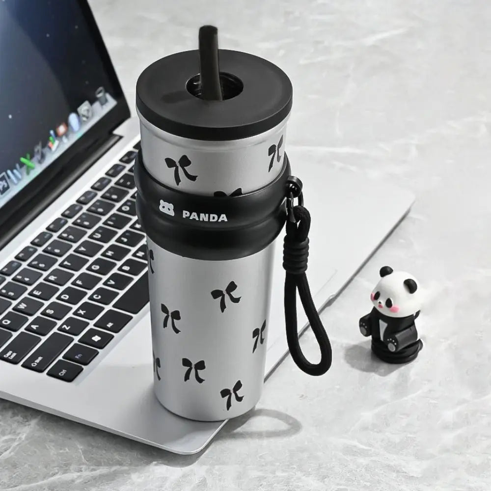 700ML Cartoon Panda Thermos Cup With Lifting Rope Gift Children Vacuum Cup 316 Stainless Steel Thermal Water Bottle