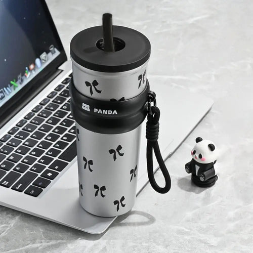 700ML Cartoon Panda Thermos Cup With Lifting Rope Gift Children Vacuum Cup 316 Stainless Steel Thermal Water Bottle