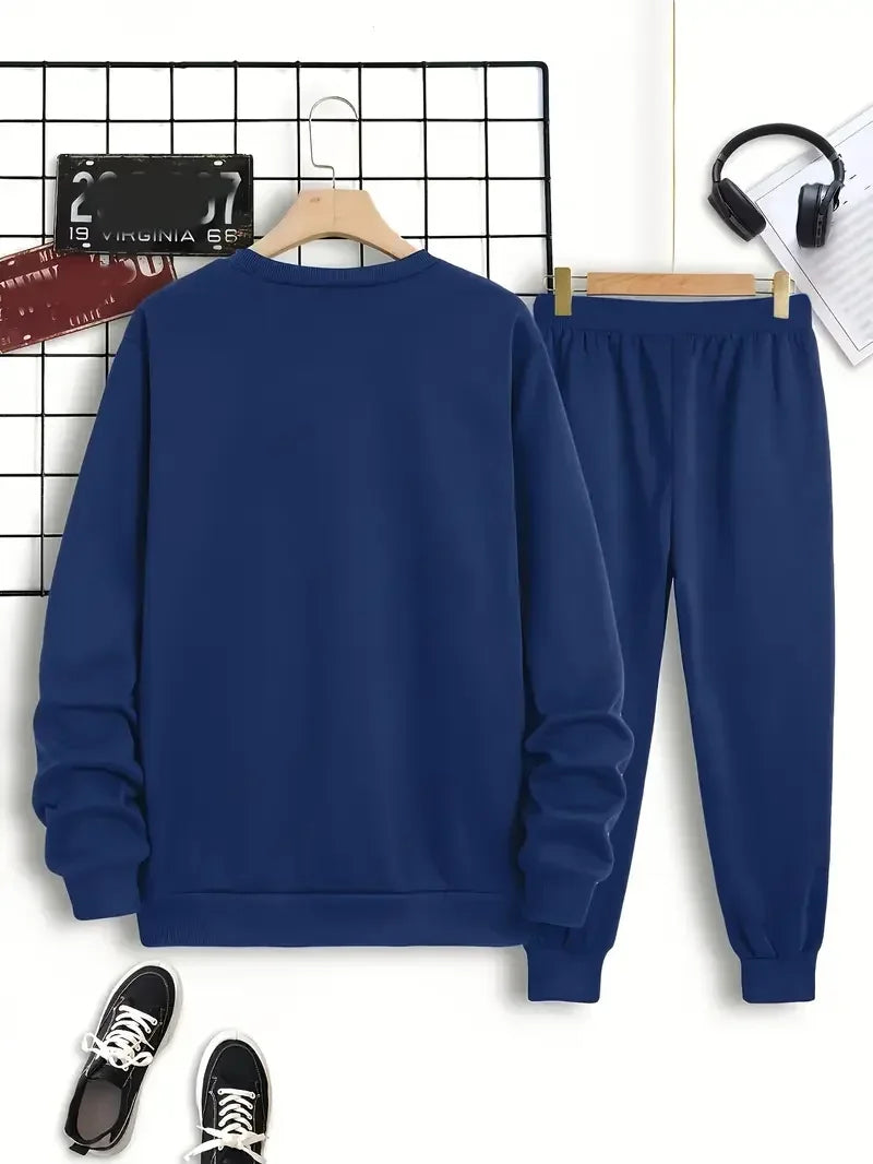 Mercedes-Benz Autumn Winter Set Men's Casual Versatile Printed Sweatshirt and Sweatpants Autumn Winter Cool Handsome Men's Long
