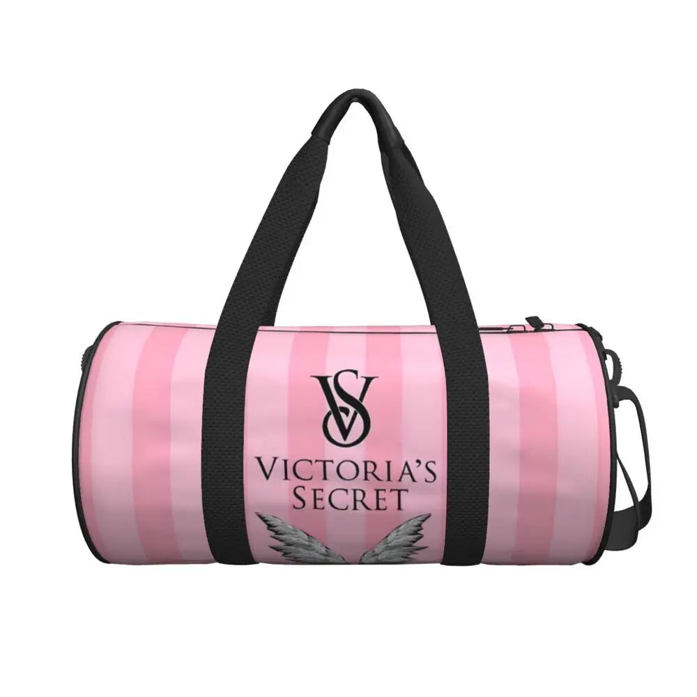 Pink White Stripe Round Capacity Travel Duffel Bag Male Female Large-Capacity Hand Luggage Sports Fitness Bag Travel Package