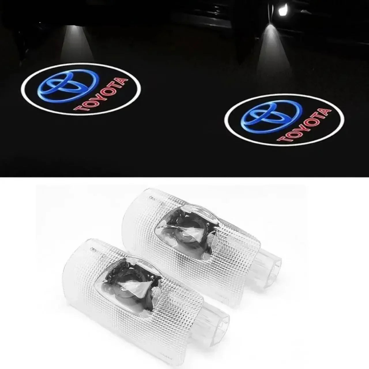 2PCS LED door Logo welcome Lamp light For Toyota Camry Highlander Land Cruiser Prado Avalon Reiz Rav4 Crown CHR Prius accessory