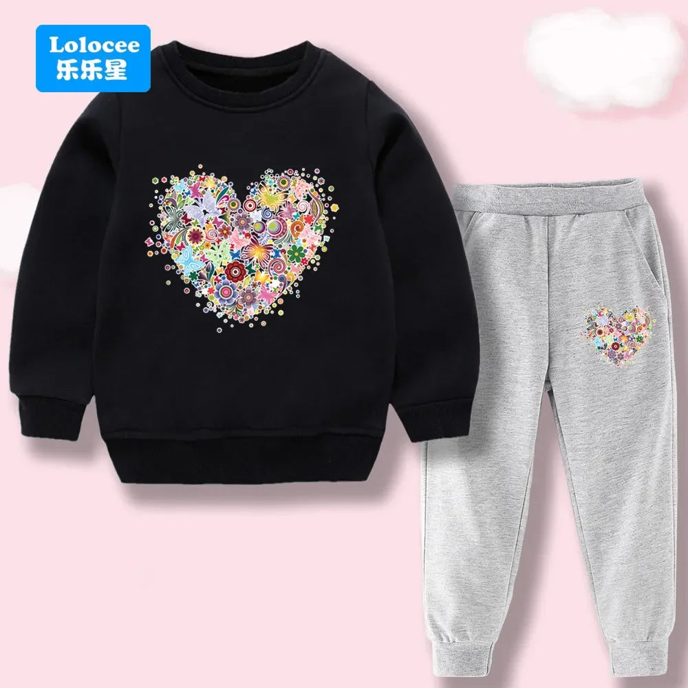 Toddler Girl 2Pcs Outfit: Music Rabbit Cartoon Sweatshirt + Black Pants Kids Casual Clothing Set Kids Tracksuit (3-14Y)  YL01
