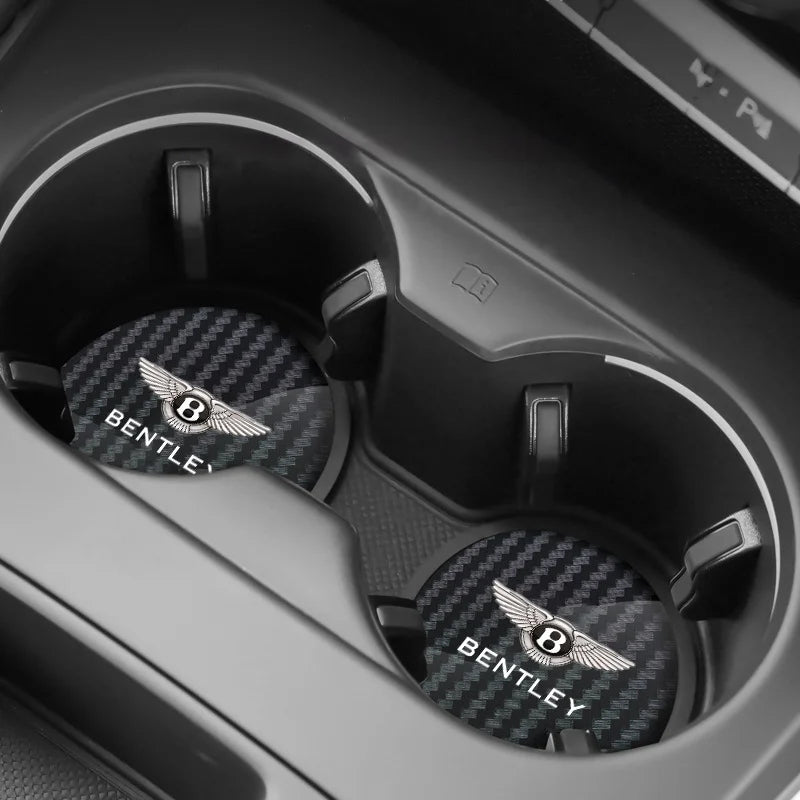 2pcs Car Coaster for New Bentley Flying Spur Continental GT Bentayga Mulsanne Waterproof Non-Slip Water Cup Pad Auto Accessories