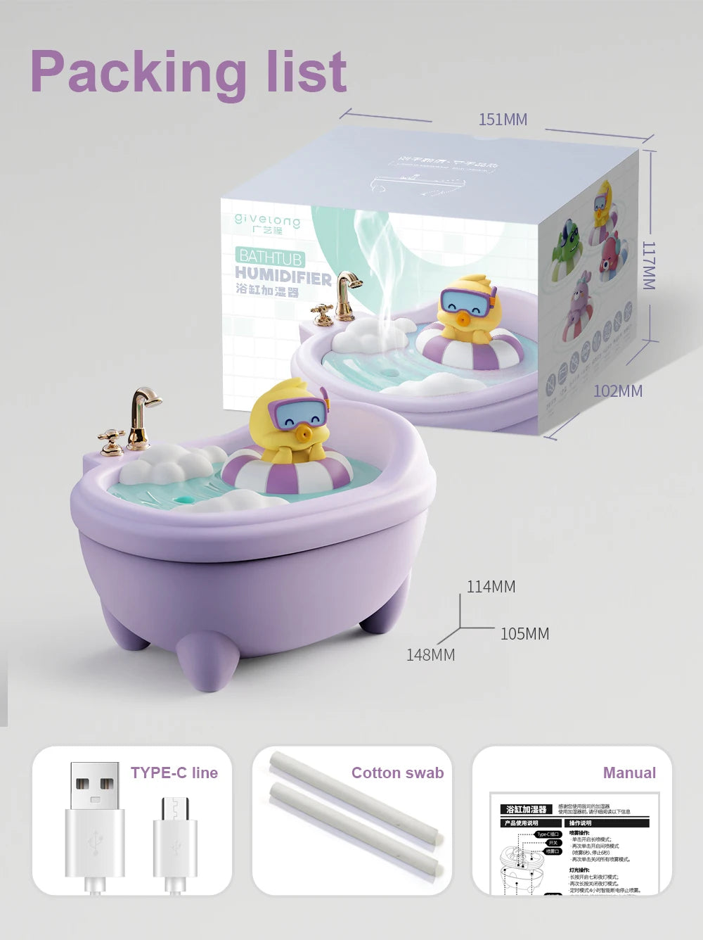 Tub Air Humidifier with Small Spray Hydration, Silent USB Aromatherapy Diffuser for Bedroom, Desktop, Car, Home, and Office Use