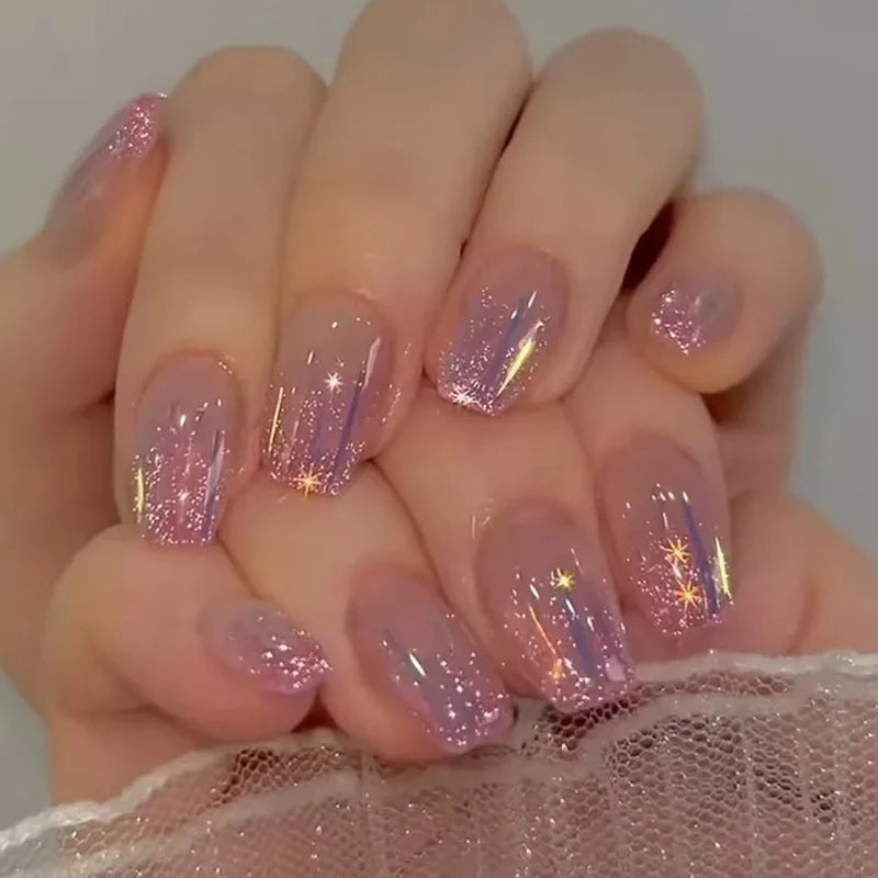 24Pcs/Set Sweet Love Fake Nail with Gradient French Press on Nails Reusable Short Full Cover Nail Tips for Women Wholesale