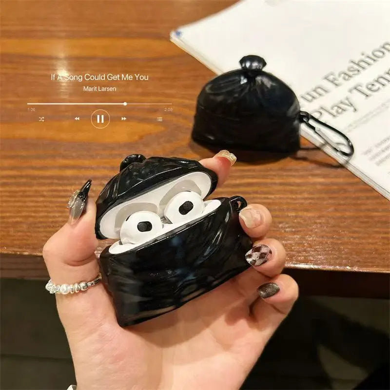 3D Garbage Bag Funny Cartoon Earphone Case for Airpods 4 1 2 3 Pro Protective Cute Silicone Cover for Airpods Pro2 with Hook
