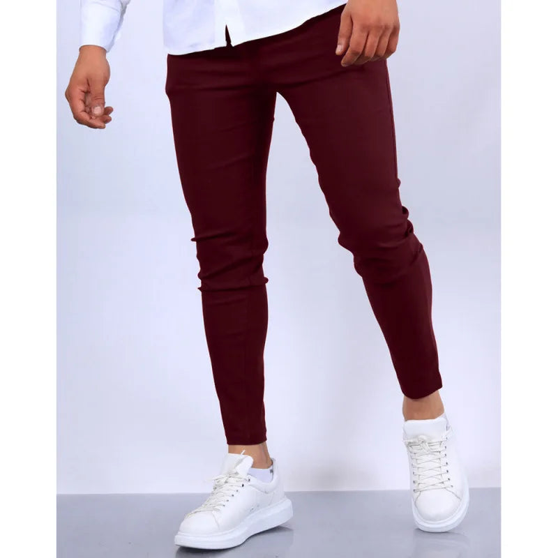 Men's Casual Decorative Fake Pocket Pure Color Formal Pants Mid Waist Long Trousers Cotton Polyester Blend Fashion Urban