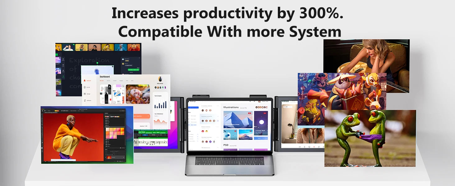 Amoudo14 Inch Dual Portable Monitor 1920*1080P IPS Portable Triple Monitor with USB-C Port for 14-16.5" Laptops Windows/Mac Xbox