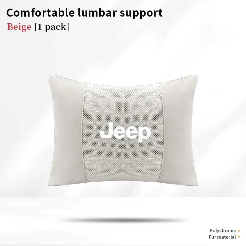 Car Suede Ventilate Headrest Seat Waist Cushion Pillow Jeep Wrangler Grand Cherokee Renegade Compass Gladiator Patriot Commander