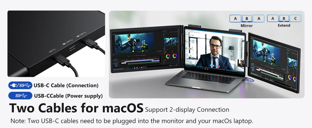 Amoudo14 Inch Dual Portable Monitor 1920*1080P IPS Portable Triple Monitor with USB-C Port for 14-16.5" Laptops Windows/Mac Xbox