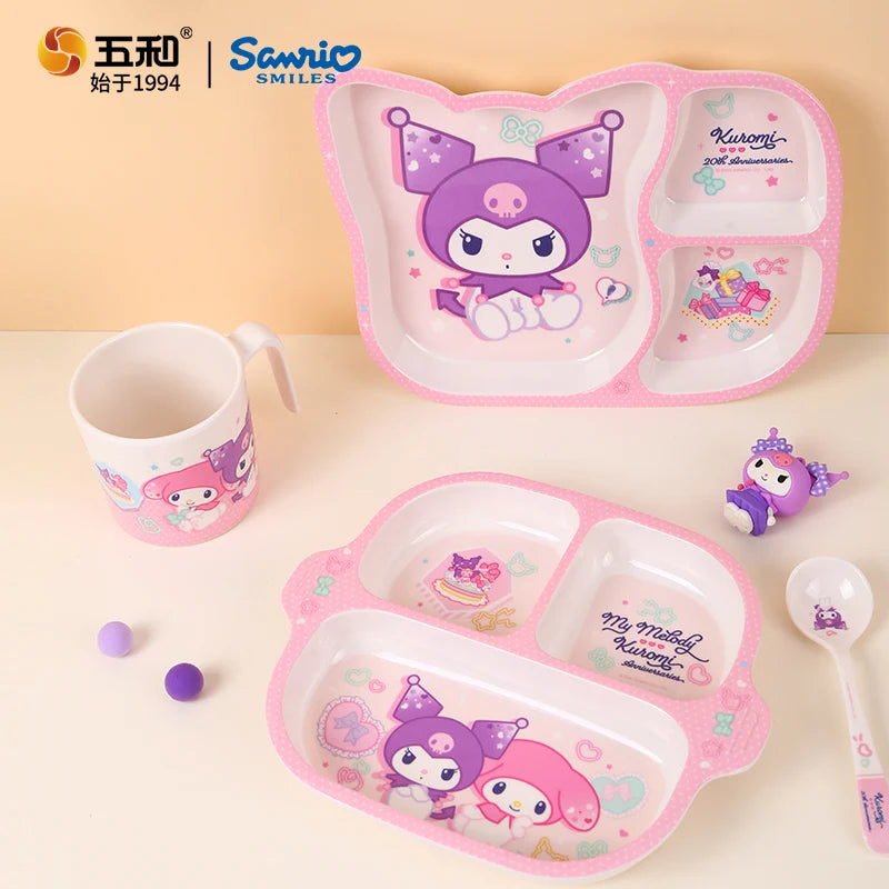 For Sanrio Kuromi Children Tableware Food Grade Dining Plates BPA-Free Salad Fruit Bowl Cartoon Baby Complementary Food Bowls