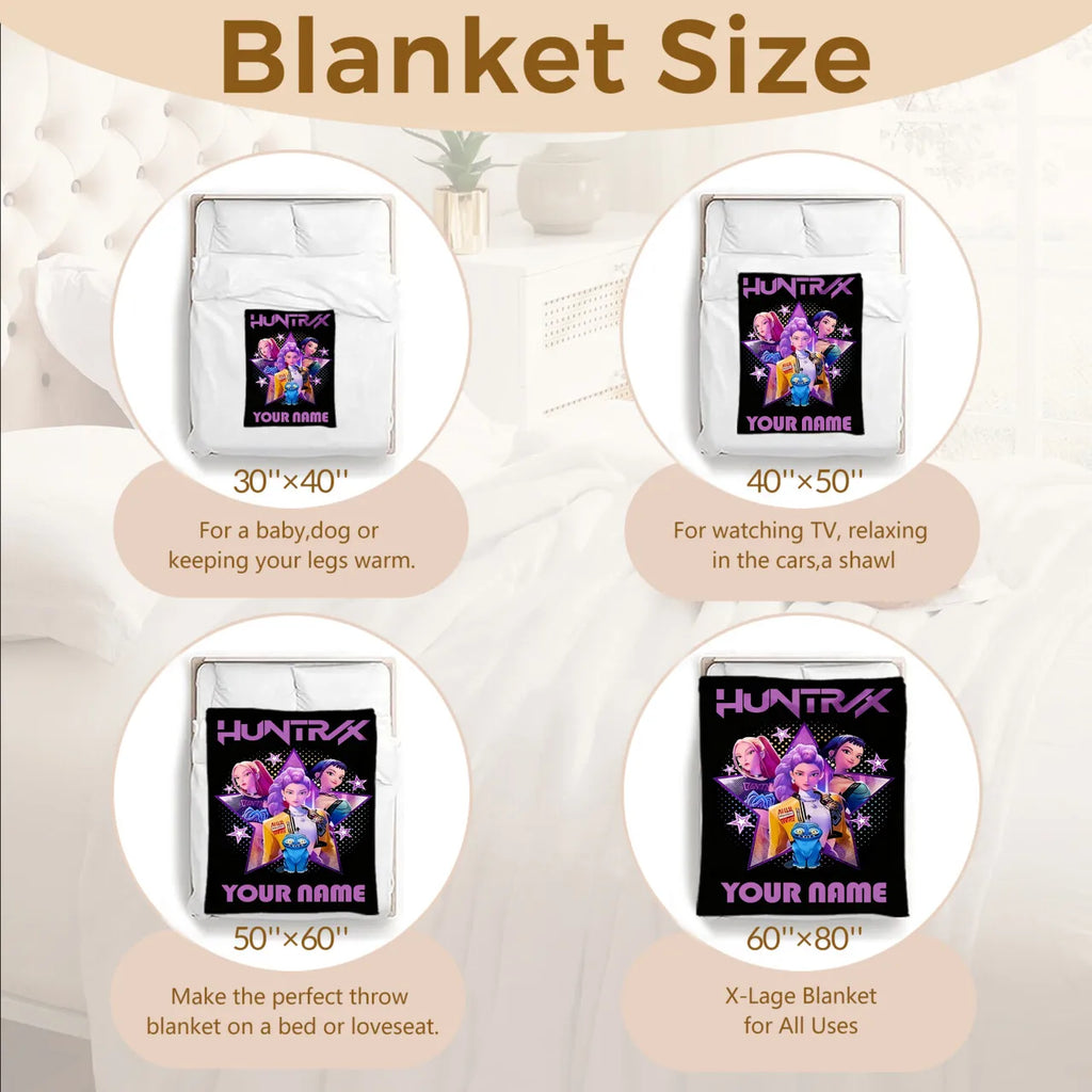 1PC Custom Name K-Pop Demon Hunters Blanket Girls Boys Plush Throw Blanket Novelty Warm Blanket All Season Gift