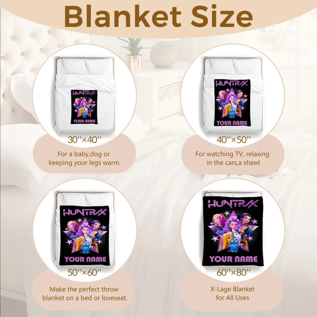 1PC Custom Name K-Pop Demon Hunters Blanket Girls Boys Plush Throw Blanket Novelty Warm Blanket All Season Gift