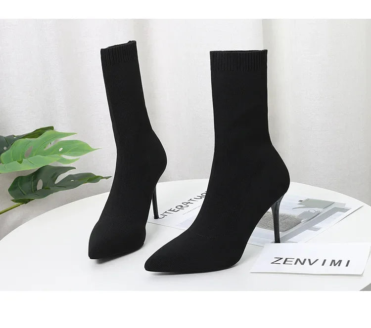 Sexy Sock Boots Knitting Stretch Boots High Heels for Women Fashion Shoes 2024 Spring Autumn Ankle Boots Female