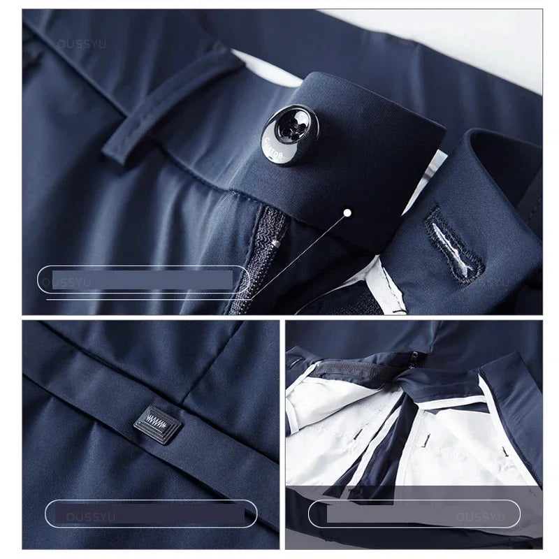 Summer Stretch Suit Pants Men Thin Business Solid Color Slim Ankle-Length Casual Formal Office Trousers