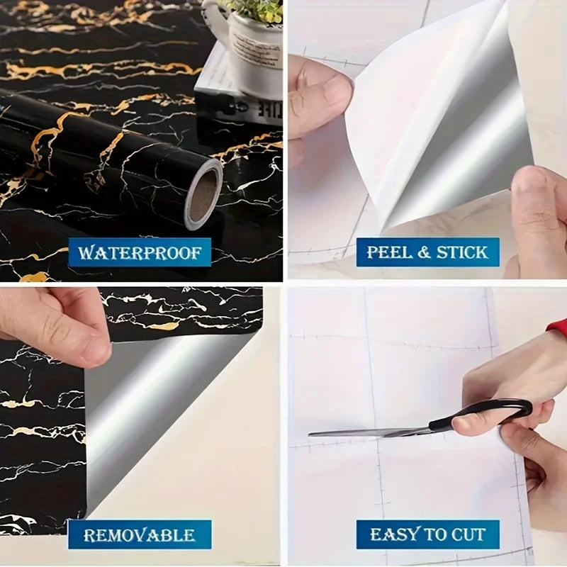 Self-Adhesive Marble Wallpaper, 0.12mm Thick, Easy Peel & Stick,  Quick Renovation for Kitchen Bathroom Toilet Wall Decor
