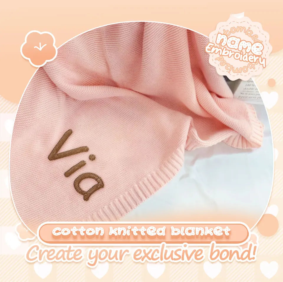 Personalized Embroidered Name Knitted Cotton Blanket Stroller Cover Kids Nap Blanket for Newborn Baby Shower Gift