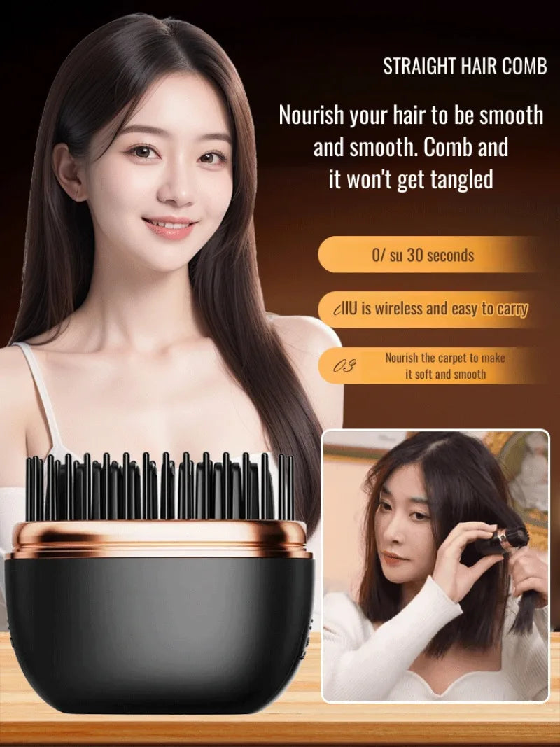 Mini hair straightener wireless USB charging portable multi-functional hair care hair styling comb straightener smooth hair