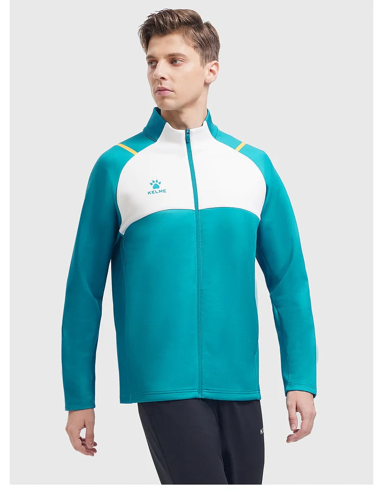 Kelme Football Training Knitted Jacket For Men's Spring 2024 Printed Stand Up Collar Cardigan Sports Coat Children's Sportswear