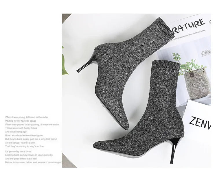 Sexy Sock Boots Knitting Stretch Boots High Heels for Women Fashion Shoes 2024 Spring Autumn Ankle Boots Female