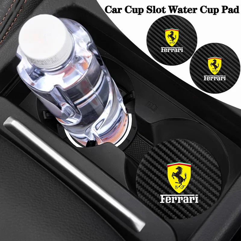 2PCS Car Coaster Water Cup Bottle Anti-slip Mat Leather Pad for Ferrari F430 488 458 F12 Roma 812 F8 599 612 FF F12 berlinetta