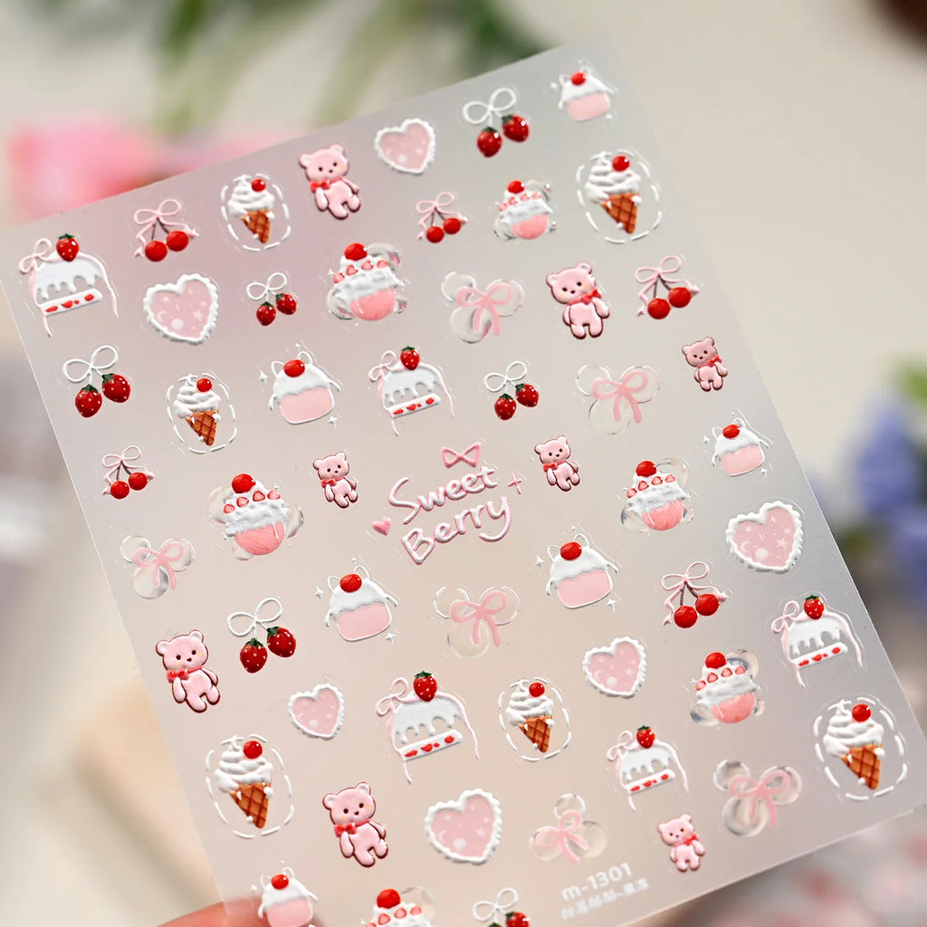 5D Fresh Summer Vacation Nail Sticker Coconut Tree Tropical Fruit Ice Cream Swim Ring Sunglasses Seaside Holiday Nail Art Decal