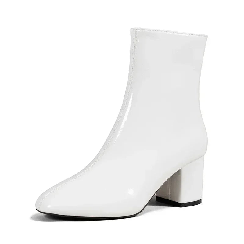White Ankle Boots for Women 2024 New Side Zipper Stretch Middle Heel Large Size Short Boot Fashion Pointed Shoes Botas De Mujer
