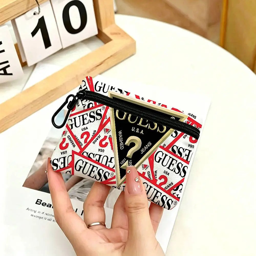 G-Guess-s logo White Oxford Cloth Zipper Coin Purse Lightweight Hanging Key Pouch Card Holder For Daily Use