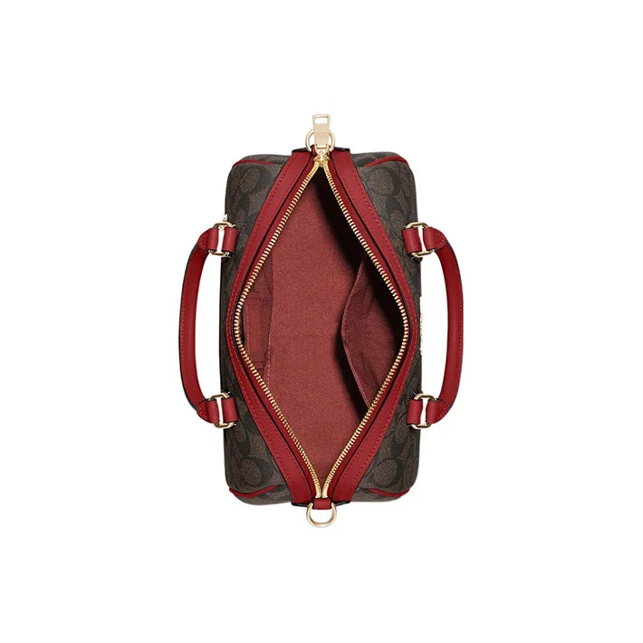 COACH Rowan Coated Canvas With Leather Handbag, Shoulder Bag, Crossbody Bag Medium Women's Brown & Red CH280-IMRVQ