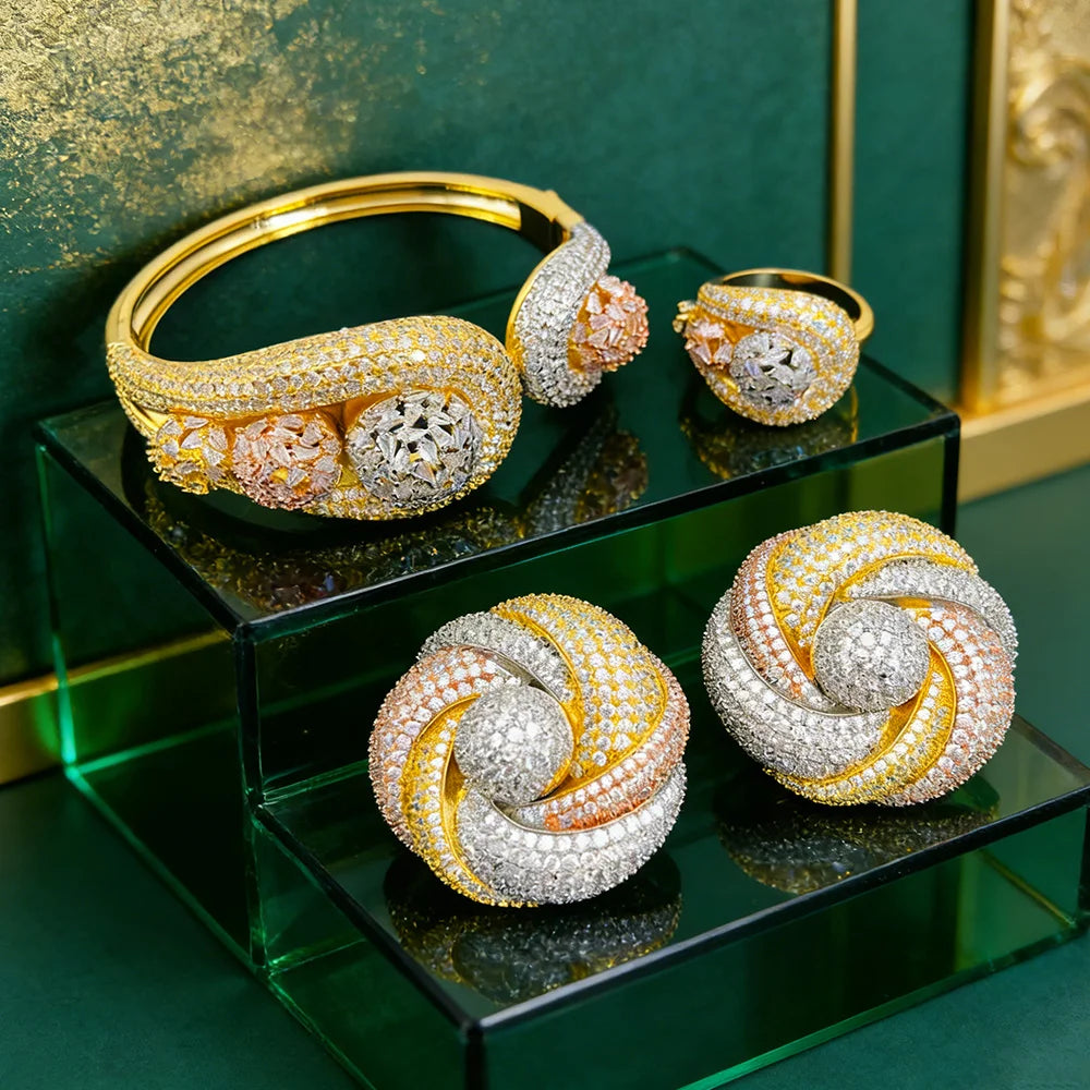 GODKI Personalize Luxury Lagos Big Bold BowKnot Bangles/Bracelet Ring Se For Women Wedding Full Zircon Dubai Bridal Jewelry 2026
