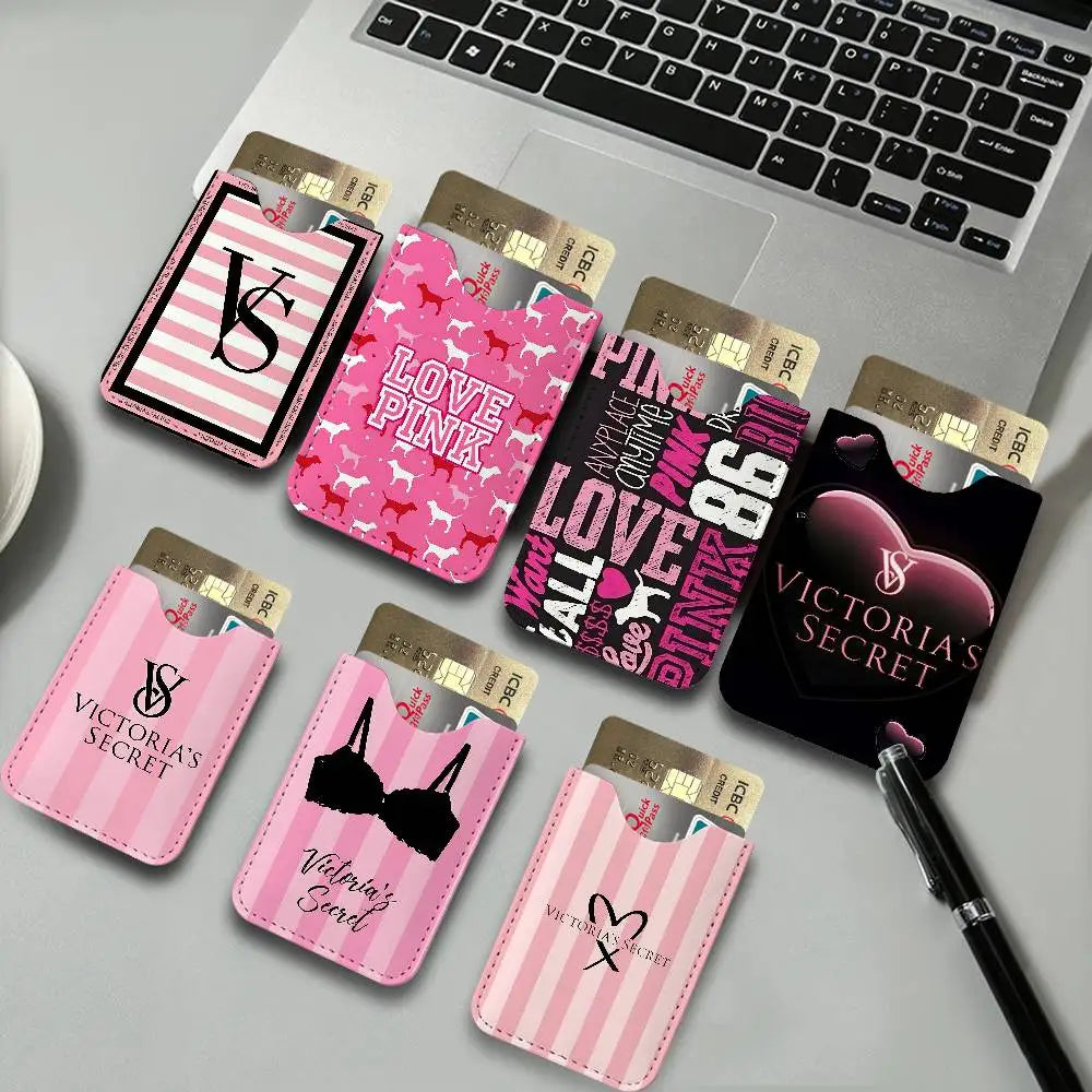 Classic Logo V-VictoriaS S-Secret Leather Card Wallet Soft Lightweight Portable Credit ID Card Holder Daily Commute Card Case