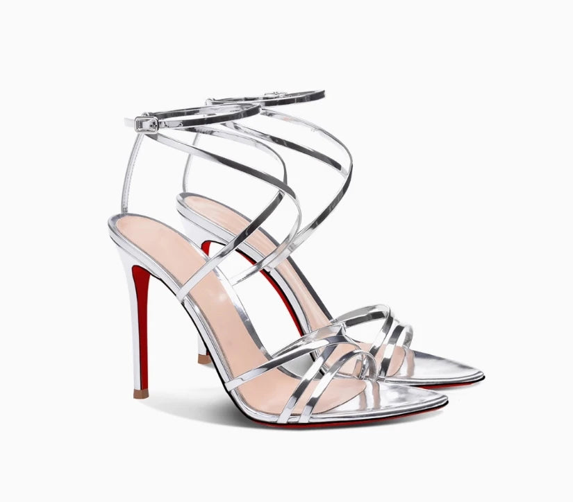 customized silver pointed toe sandals