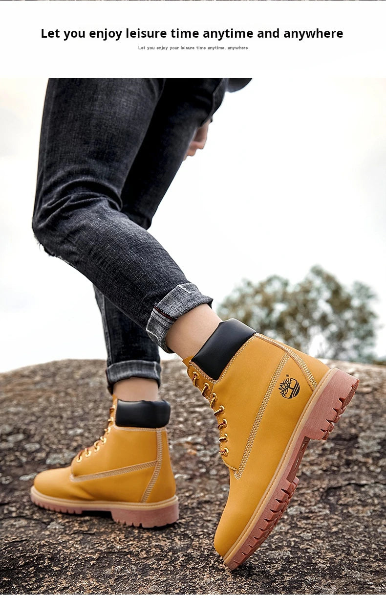Boots Men High Top Boots Men's Leather Shoes Winter Fashion Shoes Outdoor Sneakers Lace Up Non-Slip Ankle Boots Male