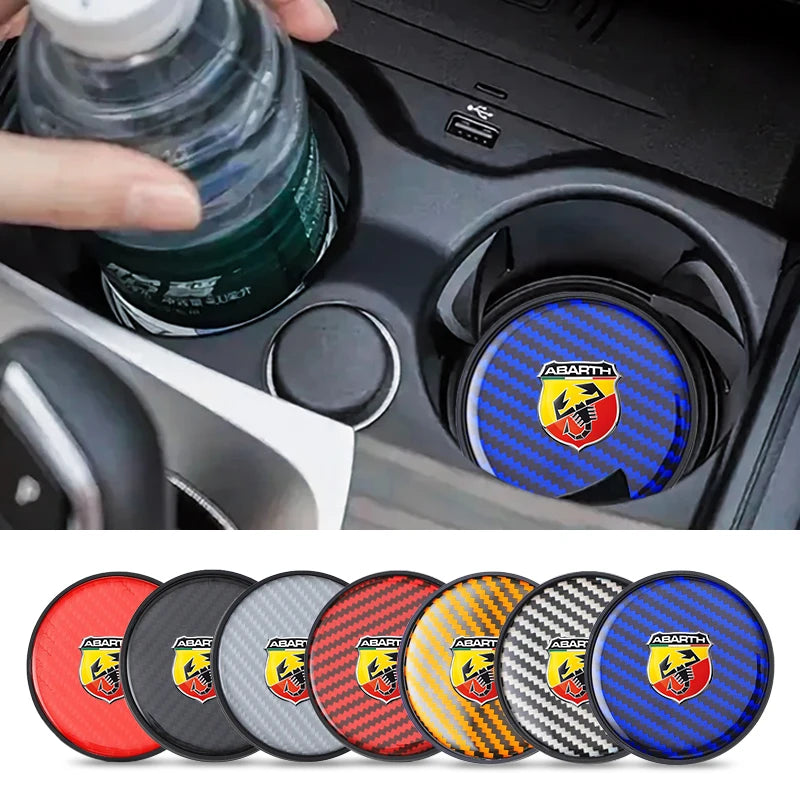 2PC Car Water Cup Pad Non Slip Coaster Drinks Mat For Abarth Punto 124 500 595 695 500X 500e Car Interior Auto Accessories