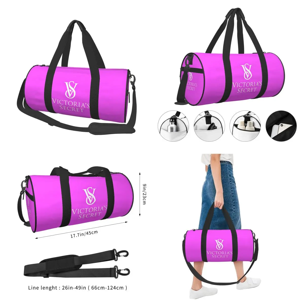 Pink White Stripe Round Capacity Travel Duffel Bag Male Female Large-Capacity Hand Luggage Sports Fitness Bag Travel Package