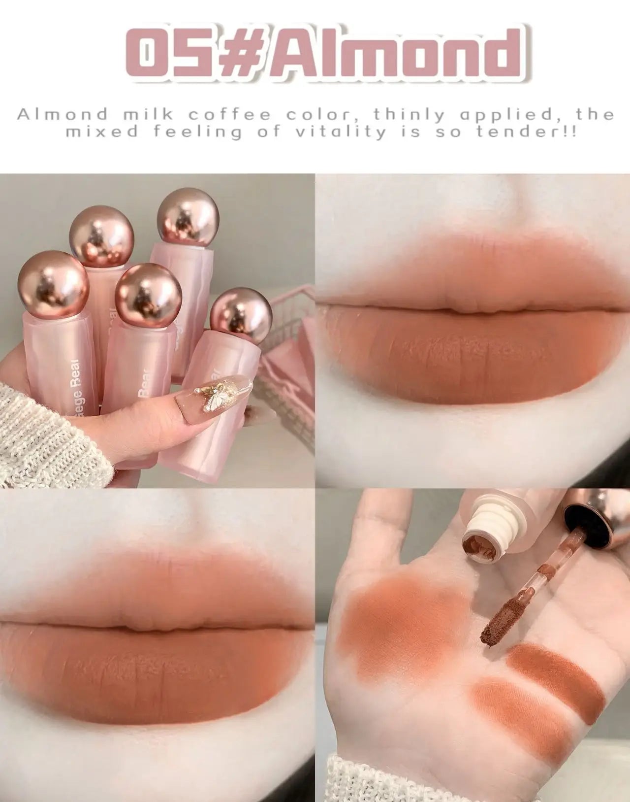 Gege Bear Velvet Matte Lip Mud, Soft, High Pigment for Long-lasting Wear, and Brightening Velvet Matte Finish Lip Color