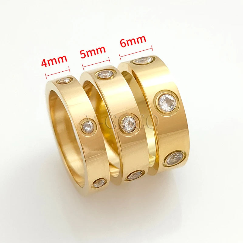 Classic Love Ring for Women Men Couple 18K Gold plated Stainless Steel Crystal Rings Cubic Zircon Wedding Ring Luxury Jewelry
